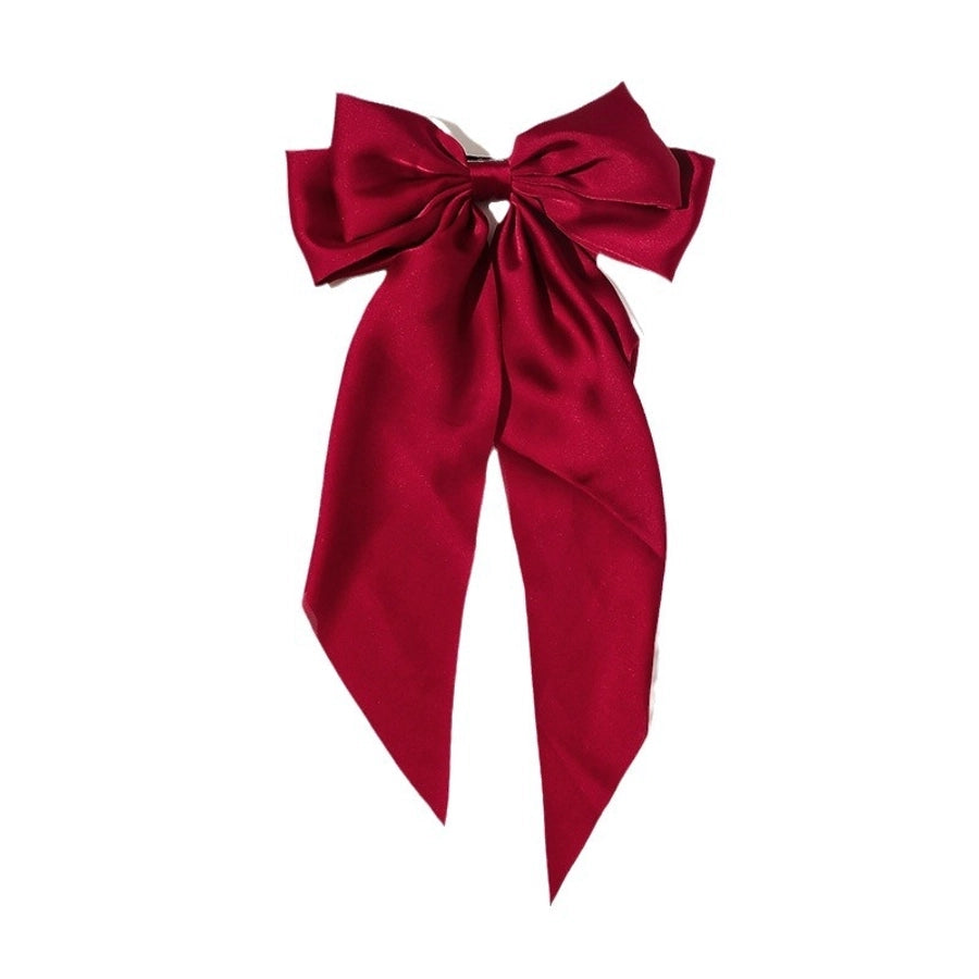 Explosions Satin Bow Hairpin Vintage Oversized Solid Color Long Ribbon Back Head Spring Clip Hairpin for Women
