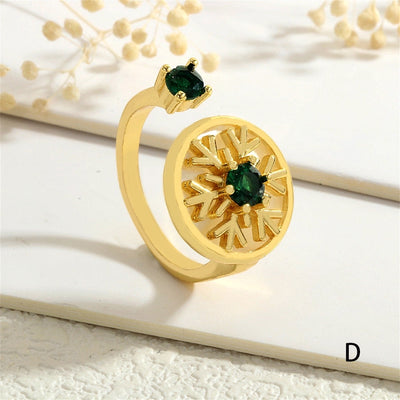 Copper Inlay Snowflake Zircon Open Rings