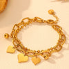 Elegant Heart Shape Titanium Steel 18K Gold Plated Beaded Chain cable chain Bracelets In Bulk