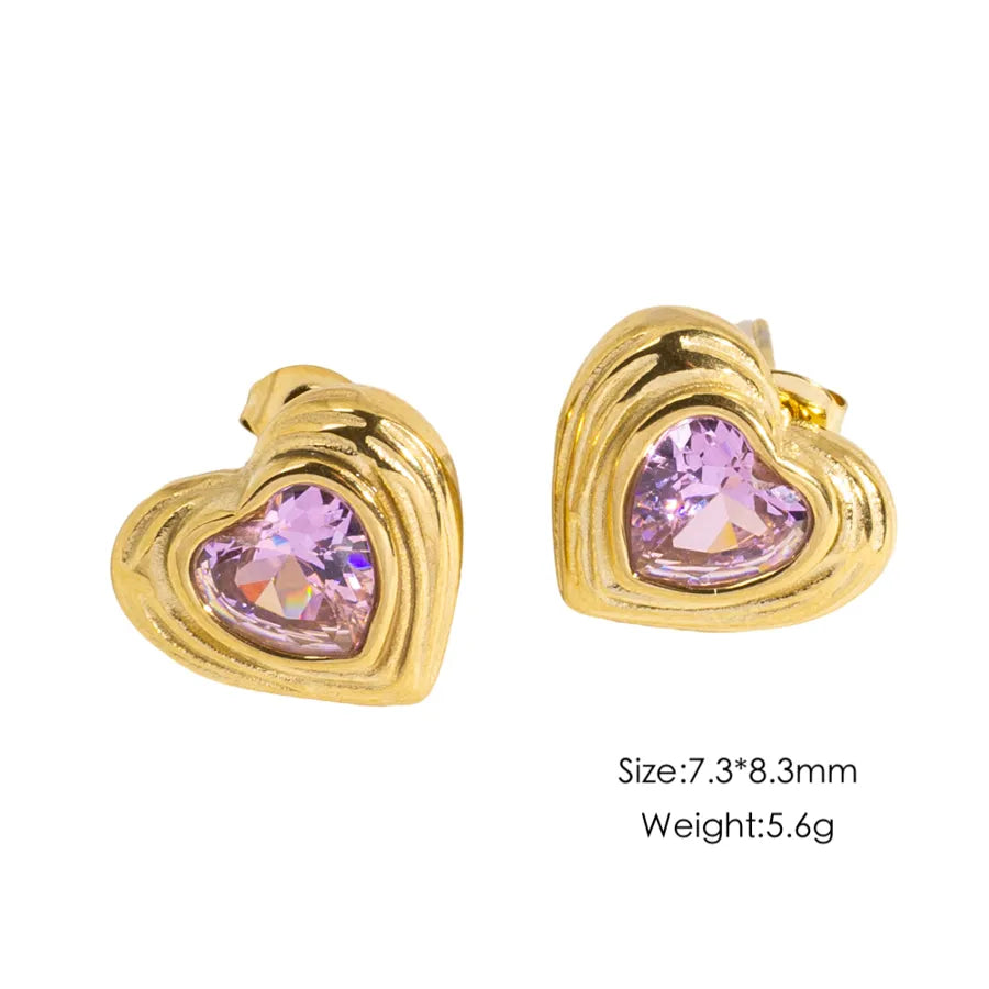 1 Pair IG Style Simple Style Classic Style Heart Shape Inlay 304 Stainless Steel Rhinestones 14K Gold Plated Ear Studs