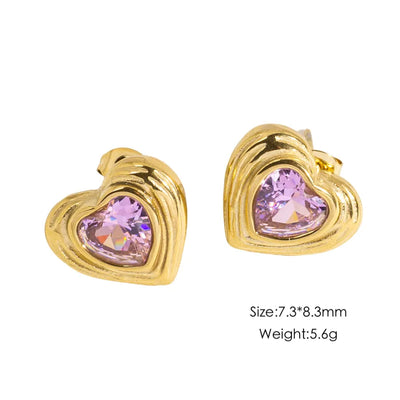 1 Pair IG Style Simple Style Classic Style Heart Shape Inlay 304 Stainless Steel Rhinestones 14K Gold Plated Ear Studs