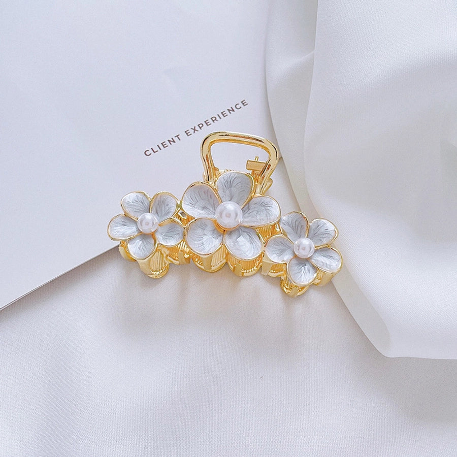 sweet flower imitation pearl alloy painting oil hair claws