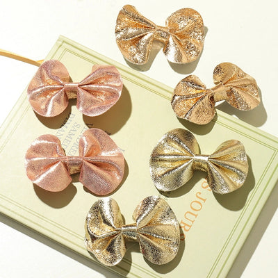 children's shiny leather bow hairpin