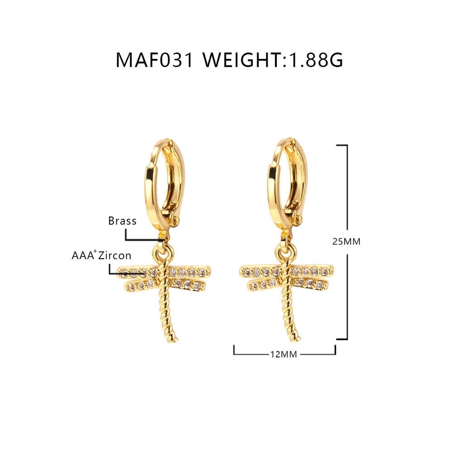 1 Pair IG Style Simple Style Dragonfly Inlay Copper Zircon Drop Earrings