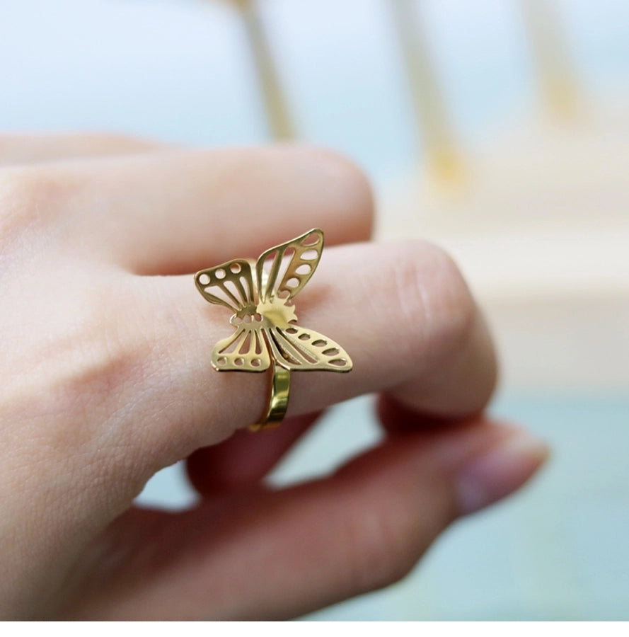 Jewelry Classic Style Commute Butterfly 304 Stainless Steel 18K Gold Plated Hollow Out Jewelry Set