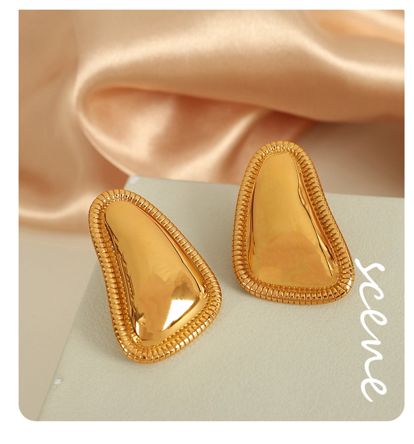 1 Pair IG Style Retro French Style Geometric Polishing Plating 304 Stainless Steel 18K Gold Plated Ear Studs
