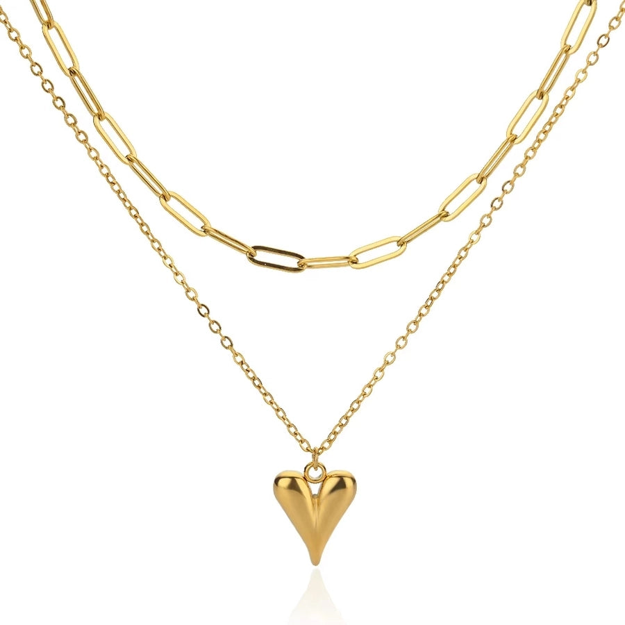 Jewelry Vintage Style Heart Shape 304 Stainless Steel Copper 18K Gold Plated Pendant Necklace