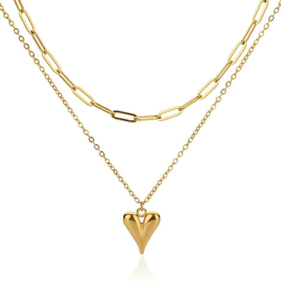 Jewelry Vintage Style Heart Shape 304 Stainless Steel Copper 18K Gold Plated Pendant Necklace