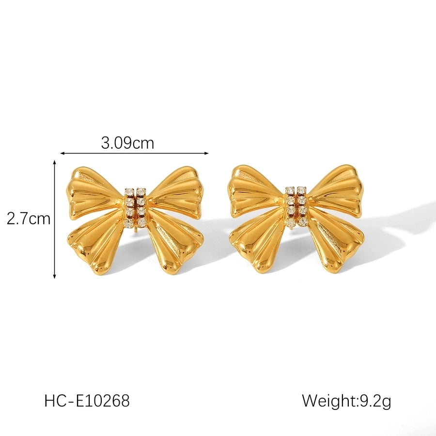 1 Pair Sweet Butterfly Bow Knot Plating Inlay 304 Stainless Steel Rhinestones Pearl 18K Gold Plated Drop Earrings Ear Studs