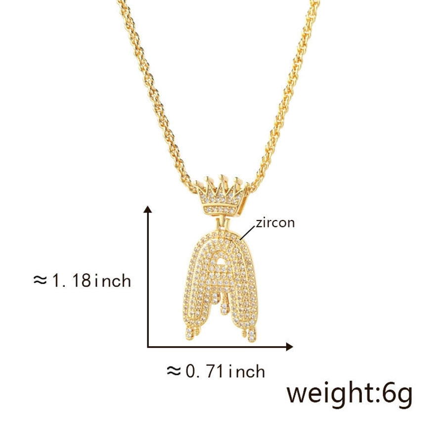 Copper Hemp flowers chain 18K Gold Plated Letter Zirconia Pendant Necklace