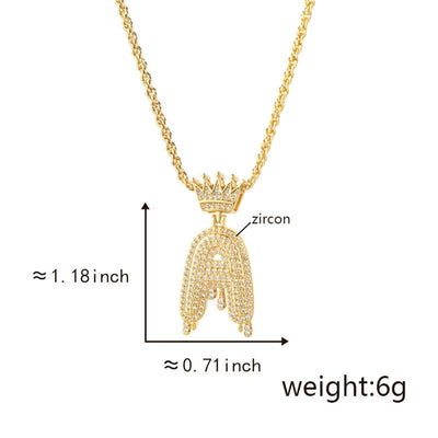 Copper Hemp flowers chain 18K Gold Plated Letter Zirconia Pendant Necklace
