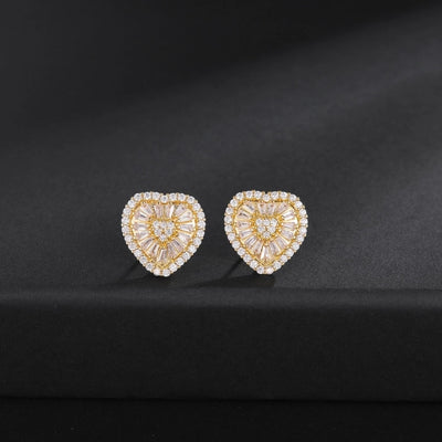 1 Pair Simple Style Shiny Heart Shape Inlay Copper Zircon 18K Gold Plated Ear Studs