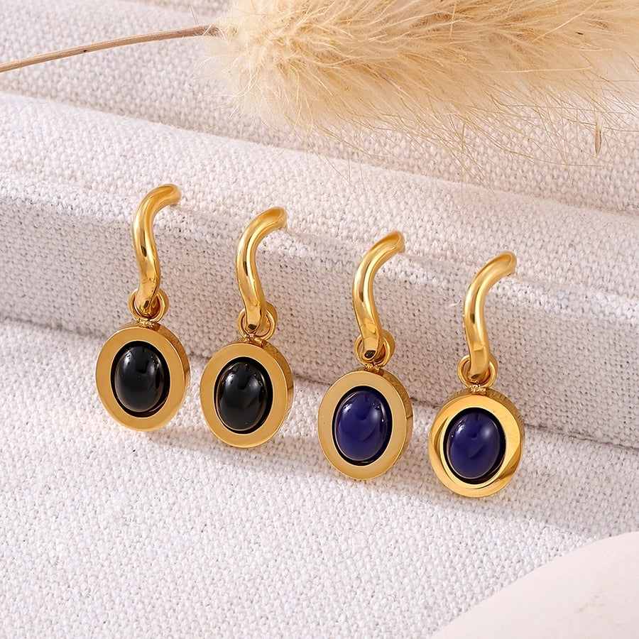 1 Pair Elegant Vacation Geometric Inlay 304 Stainless Steel Agate 18K Gold Plated Drop Earrings