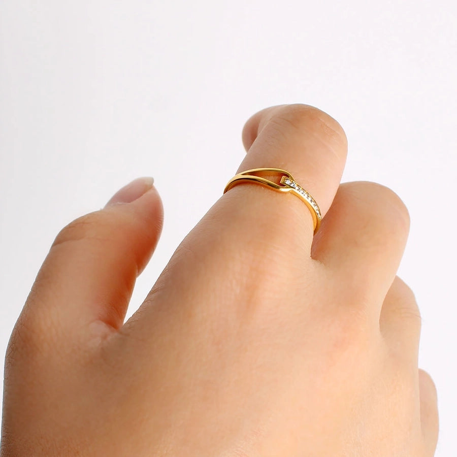 Jewelry Simple Style Commute Water Droplets Solid Color 304 Stainless Steel Rhinestones 18K Gold Plated Round Inlay Rings