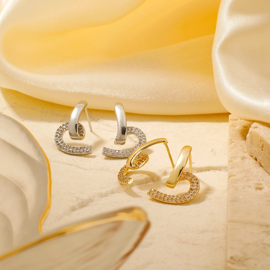 1 Pair Elegant Glam Shiny Cat Inlay Copper Zircon K Gold Plated Rhodium Plated Earrings