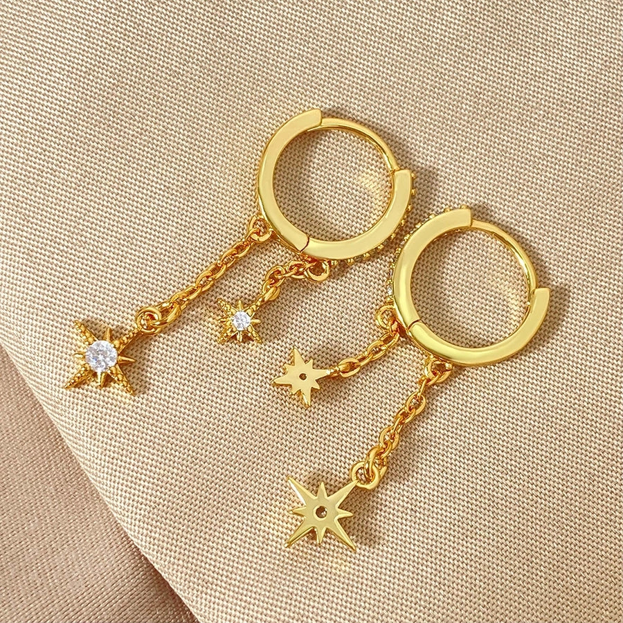 1 Pair Casual Hexagram Star Asymmetrical Copper Zircon Drop Earrings