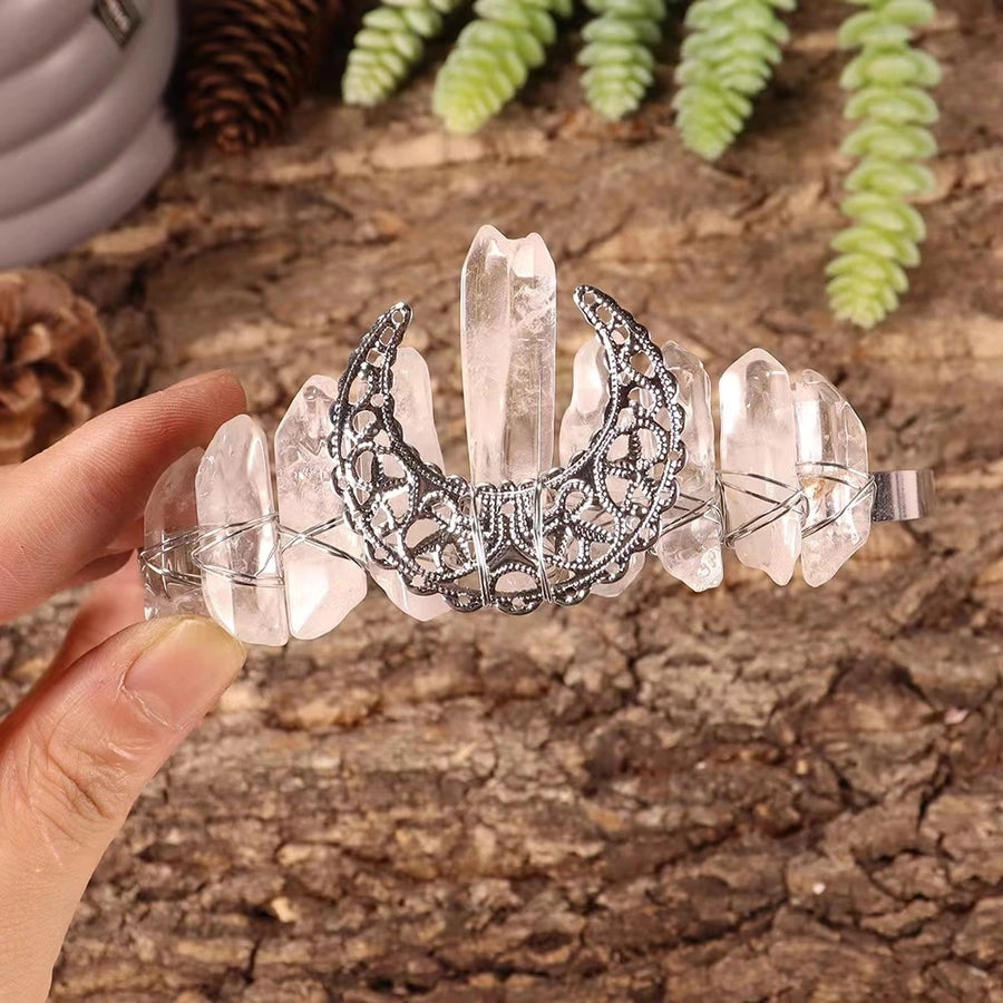women's ethnic style geometric moon crystal handmade crown