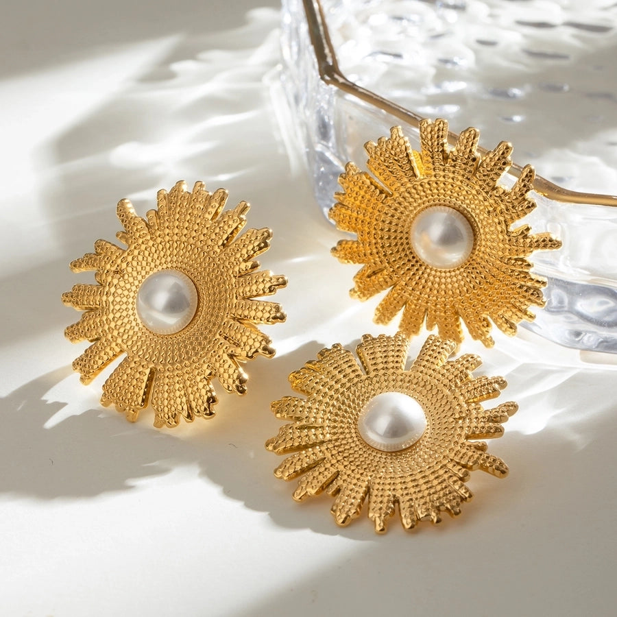 Jewelry Elegant Artistic Flower 304 Stainless Steel Pearl Plating Inlay Rings Earrings