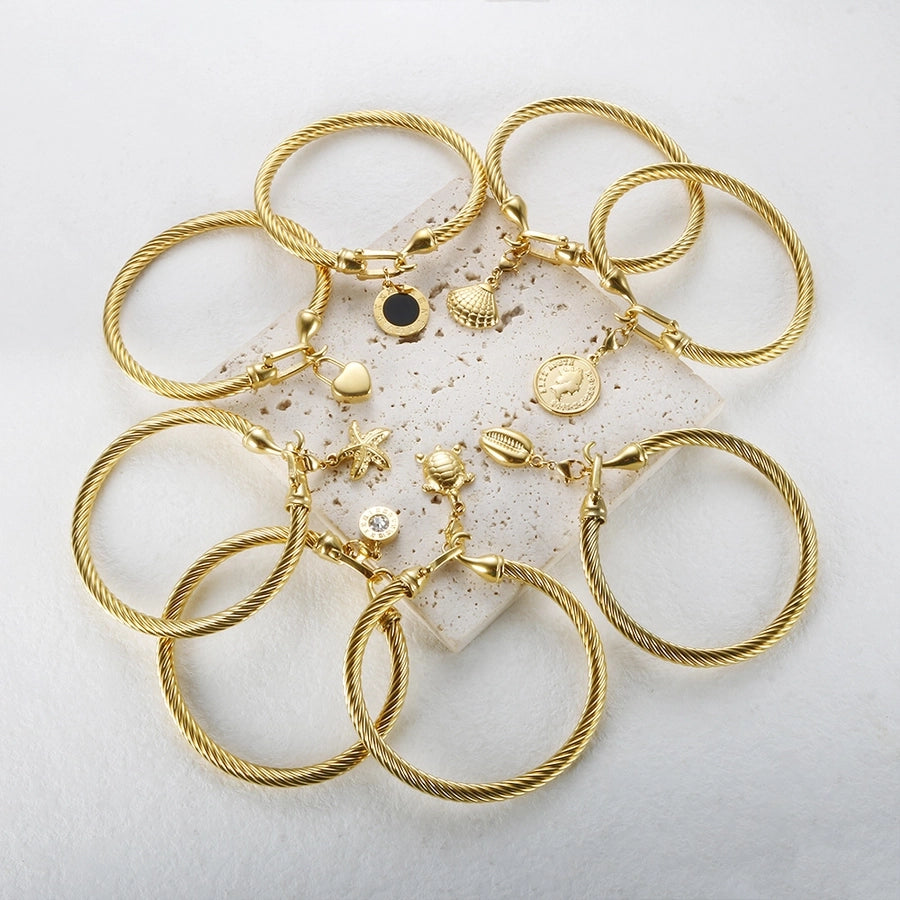 Marine Style Starfish Heart Shape Shell Titanium Steel Bangle In Bulk