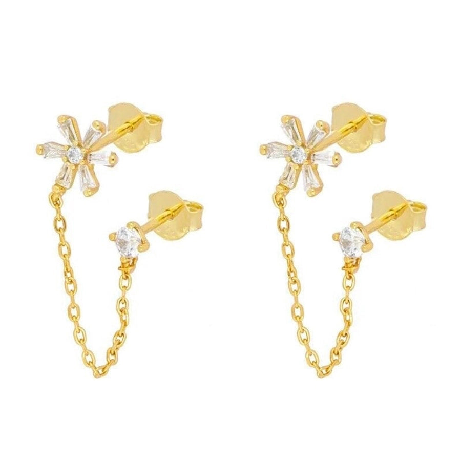 1 Pair Sweet Simple Style Shiny Flower Chain Inlay Copper Zircon Gold Plated Ear Studs