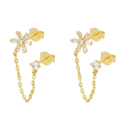 1 Pair Sweet Simple Style Shiny Flower Chain Inlay Copper Zircon Gold Plated Ear Studs