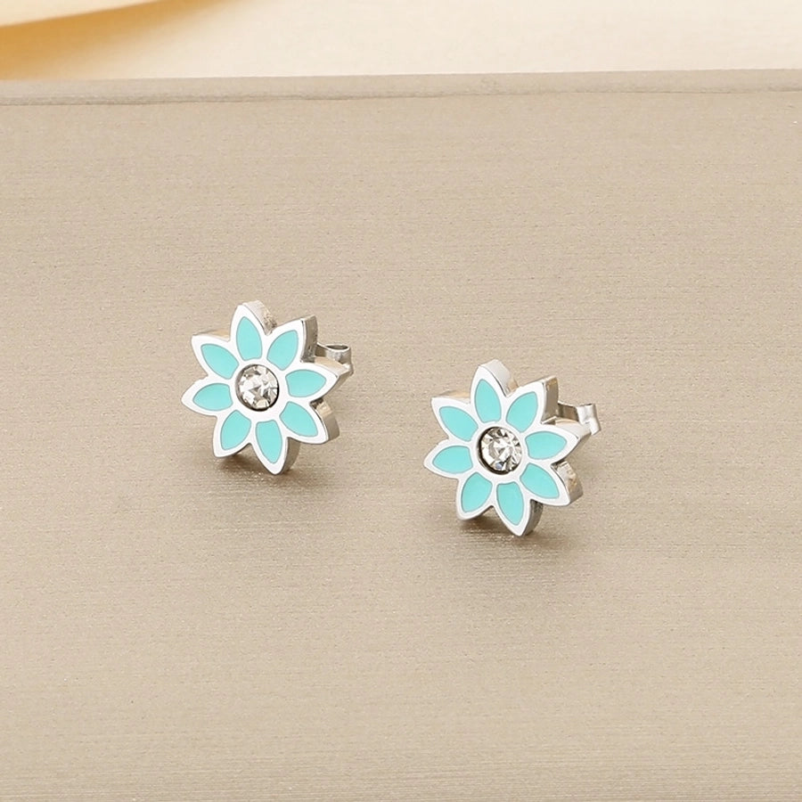 1 Pair Vintage Style Flower Hollow Out Inlay 304 Stainless Steel Zircon 18K Gold Plated Ear Studs