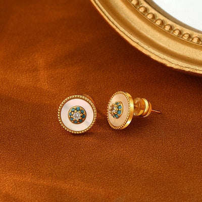 1 Pair Elegant Sweet Simple Style Round Square Inlay Copper Freshwater Pearl Zircon 18K Gold Plated Ear Studs