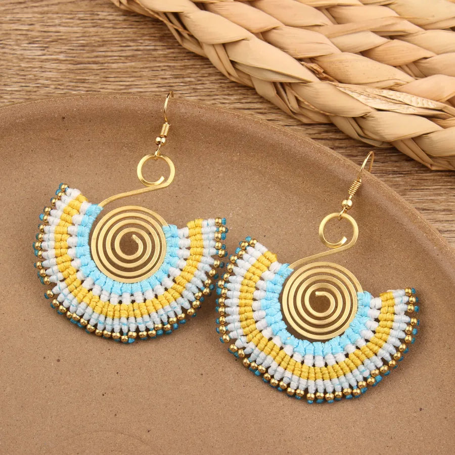 bohemian sector synthetic gemstones shell copper tassel mesh women's ear hook