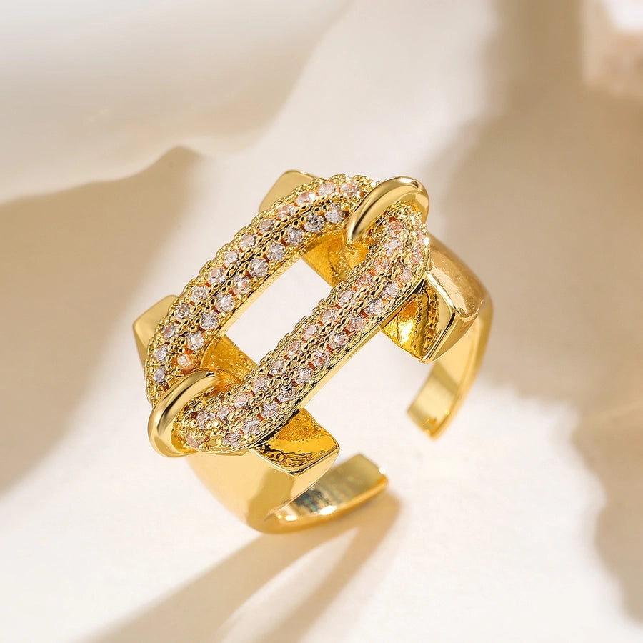 Copper Plating Inlay Geometric Zircon Open Rings