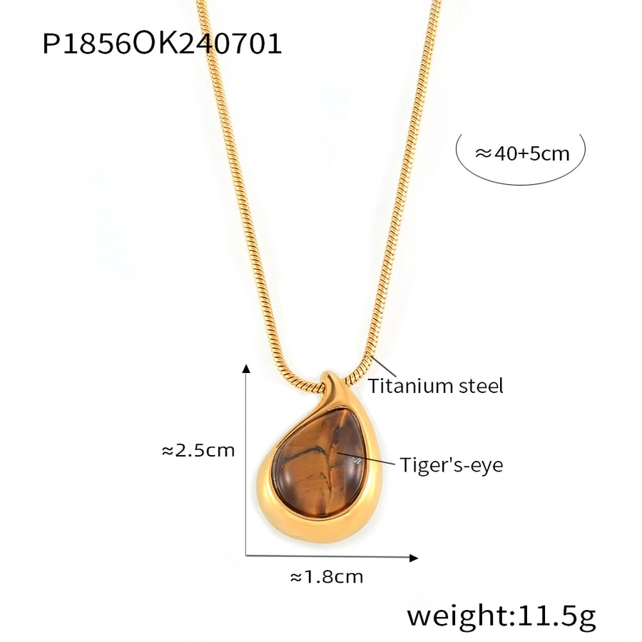 Jewelry Retro Classic Style Water Droplets 304 Stainless Steel Tiger Eye 18K Gold Plated Plating Inlay Pendant Necklace Necklace