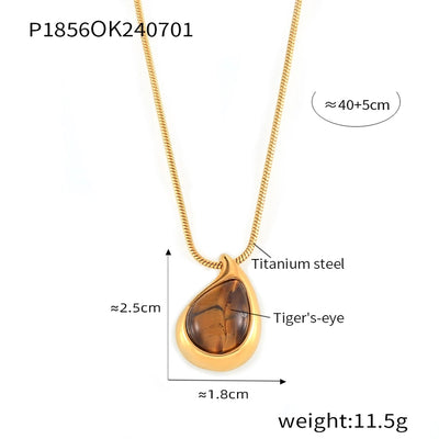 Jewelry Retro Classic Style Water Droplets 304 Stainless Steel Tiger Eye 18K Gold Plated Plating Inlay Pendant Necklace Necklace