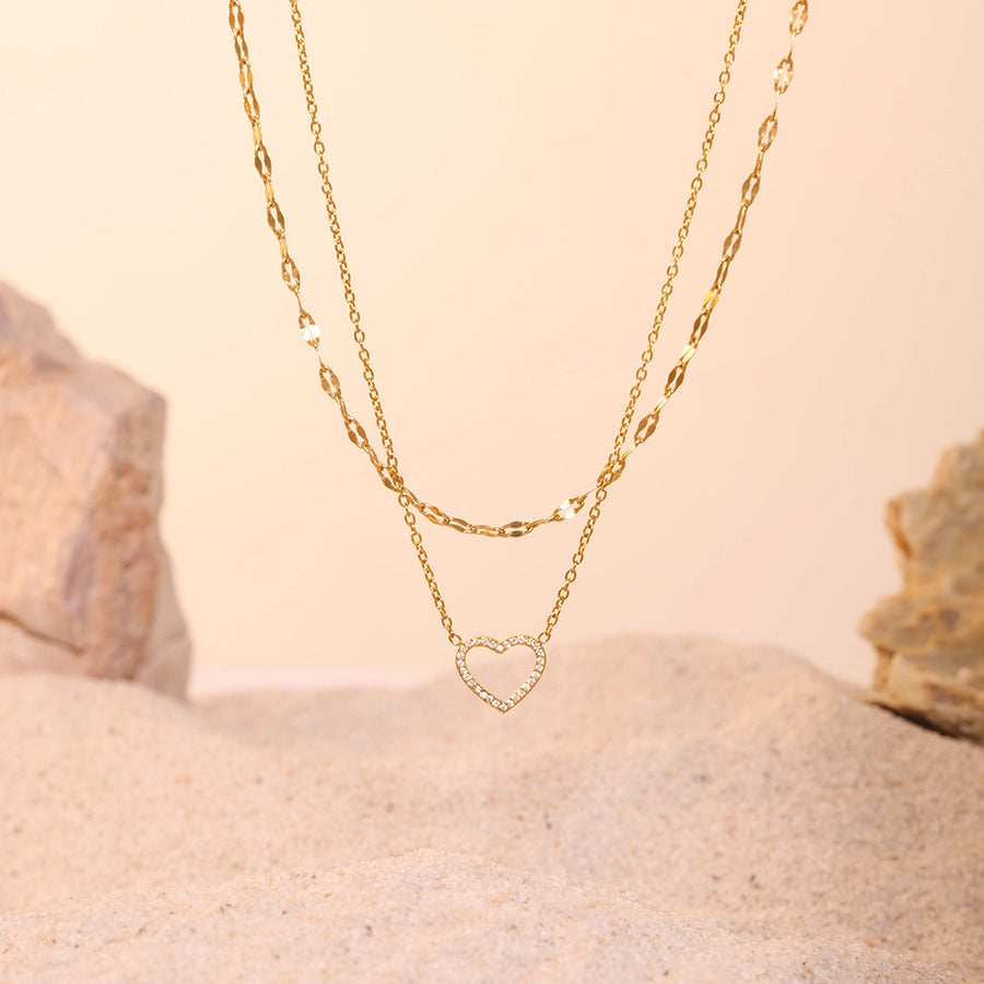 Jewelry Elegant Luxurious Vacation Heart Shape Titanium Steel 18K Gold Plated Plating Jewelry Set