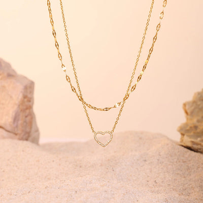 Jewelry Elegant Luxurious Vacation Heart Shape Titanium Steel 18K Gold Plated Plating Jewelry Set