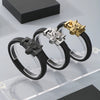 Business Lion's head Wolf Head Skull 304 Stainless Steel Leather 18K Gold Plated Men's Bracelets