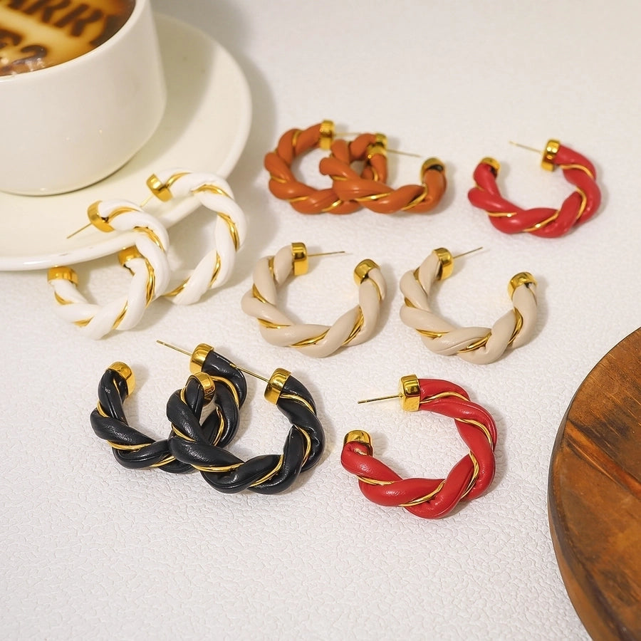 1 Pair IG Style Vacation Commute C Shape Plating 304 Stainless Steel Artificial Leather Earrings