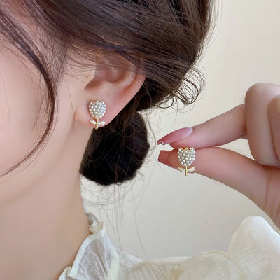 1 Pair Casual Elegant Cute Flower Inlay Alloy Rhinestones Pearl Ear Studs