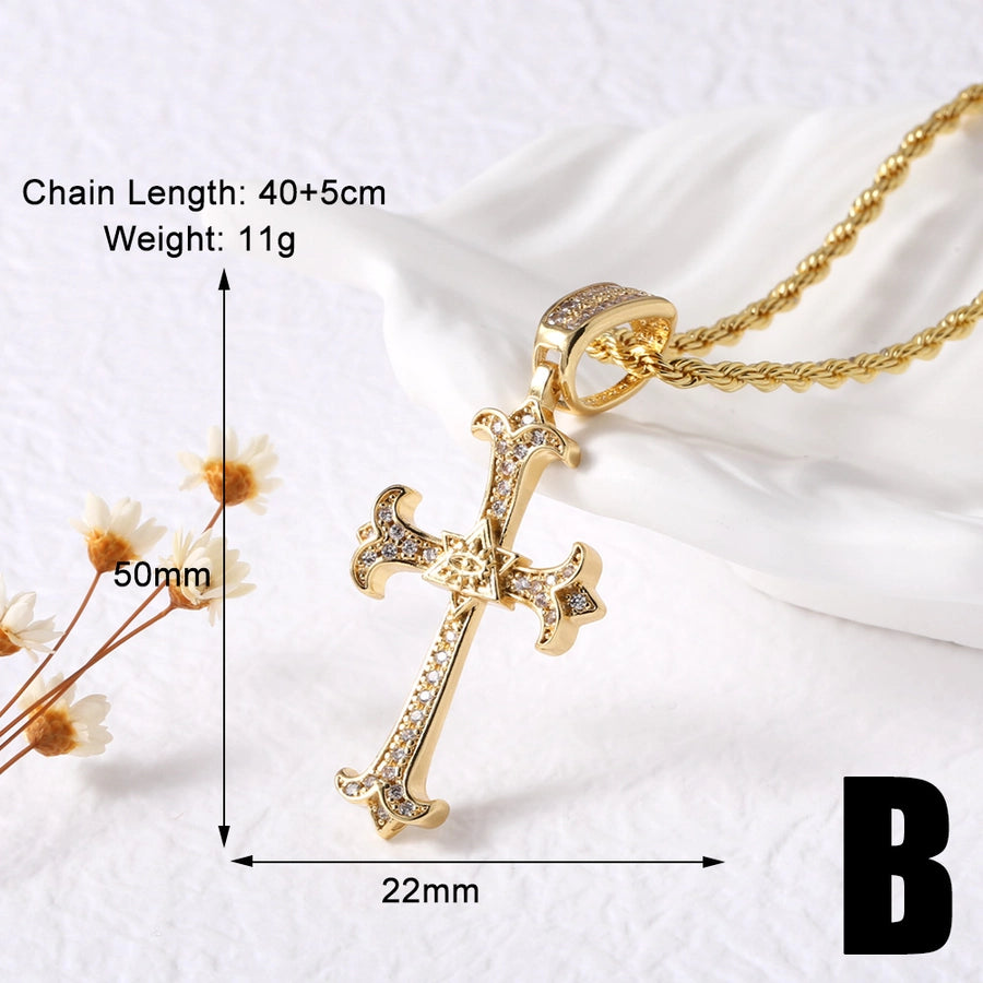 Jewelry Modern Style Simple Style Cross Eye Snake 201 Stainless Steel Copper Agate Zircon 18K Gold Plated Hollow Out Inlay Pendant Necklace