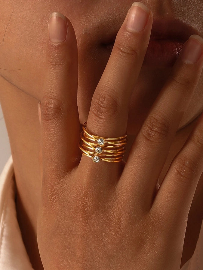 Jewelry IG Style Modern Style Classic Style Solid Color Lines 304 Stainless Steel Zircon 18K Gold Plated Layered Inlay Rings