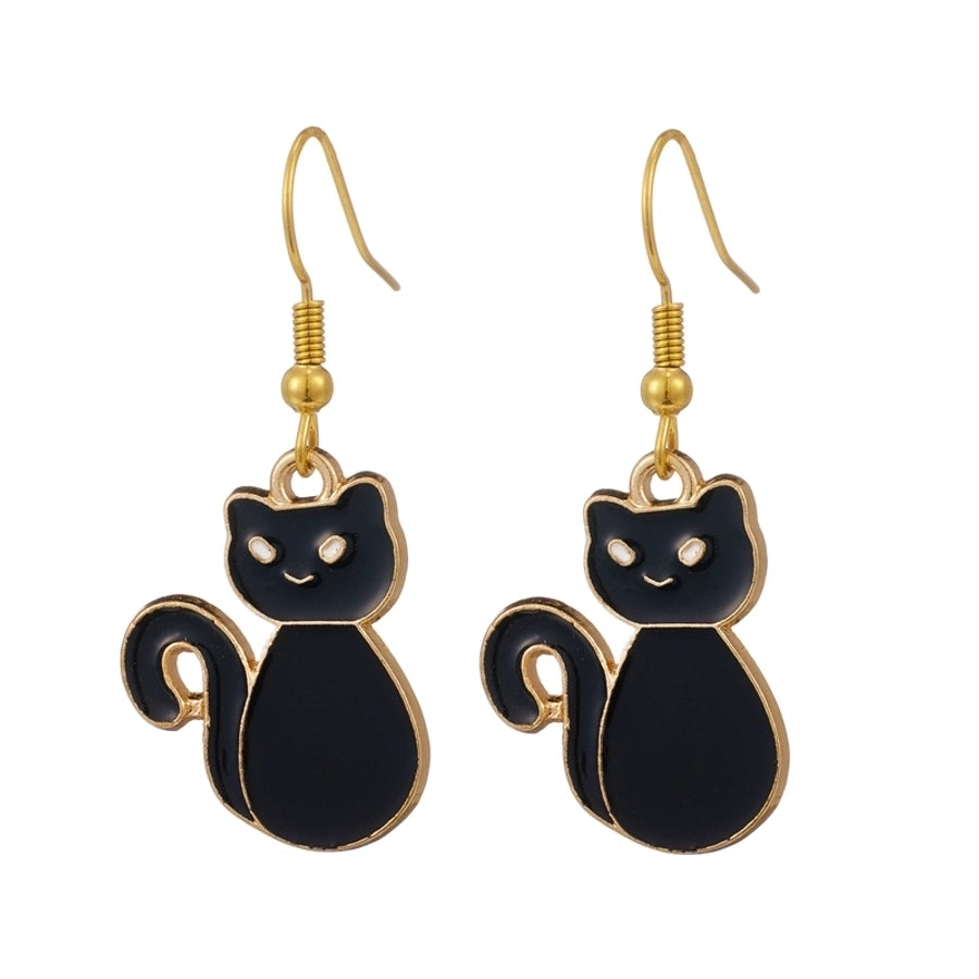 1 Pair Halloween Cute Cat Enamel 304 Stainless Steel 18K Gold Plated Drop Earrings
