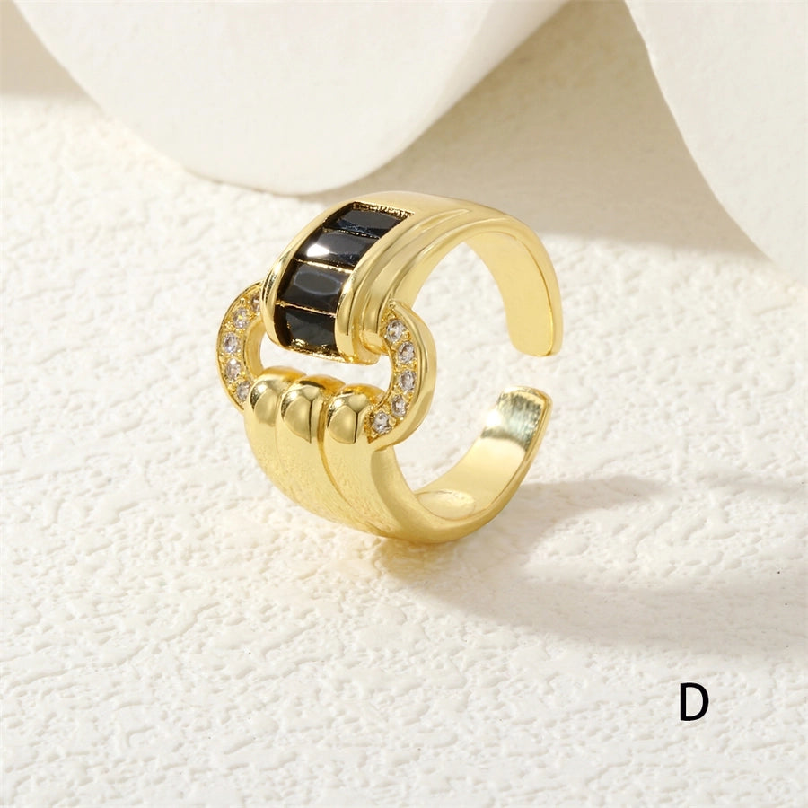 Jewelry IG Style Shiny Oval Copper Zircon Inlay Open Rings