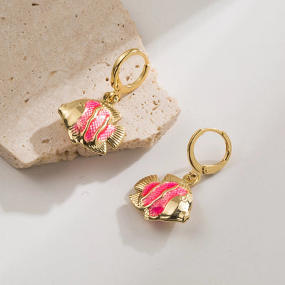 1 Pair Elegant Vacation Starfish Shell Copper 18K Gold Plated Drop Earrings