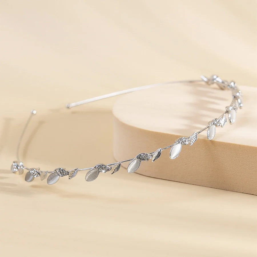 women's simple style waves flower bow knot metal inlay pearl zircon hair band