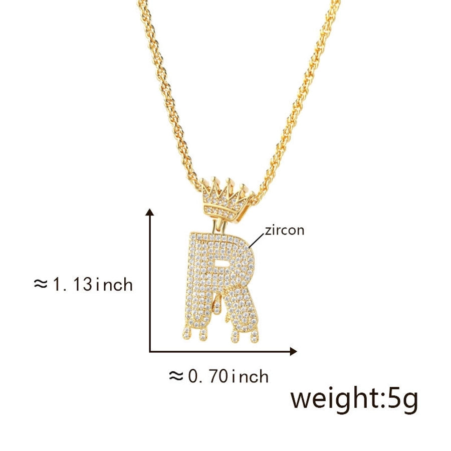 Copper Hemp flowers chain 18K Gold Plated Letter Zirconia Pendant Necklace