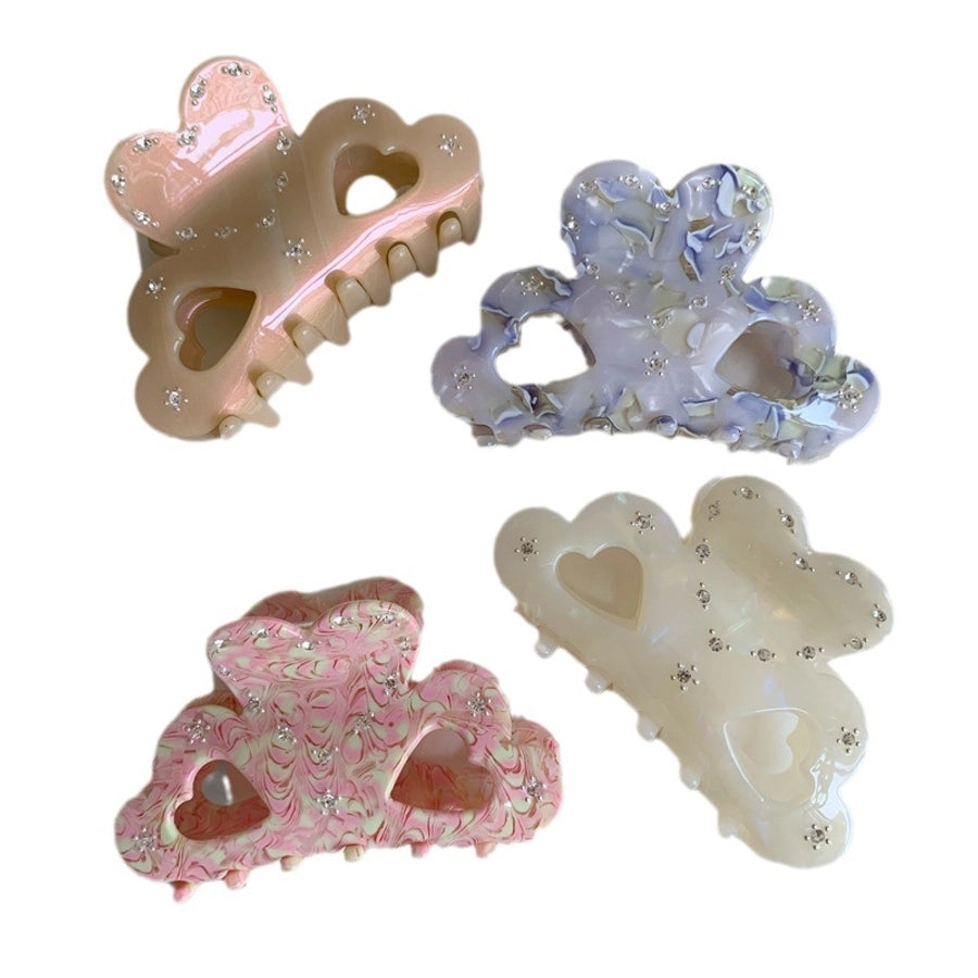 Women's Sweet Heart Shape Acetic acid sheets Hollow Out Inlay Rhinestones Hair Claws