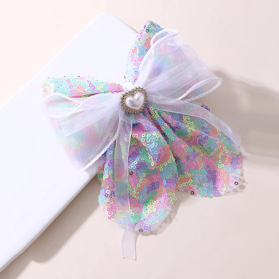 Girl'S Cute Sweet Heart Shape Bow Knot Cloth Hair Clip
