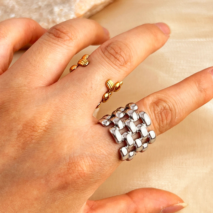 Jewelry Casual Retro Simple Style Round 201 Stainless Steel 18K Gold Plated Plating Adjustable Ring