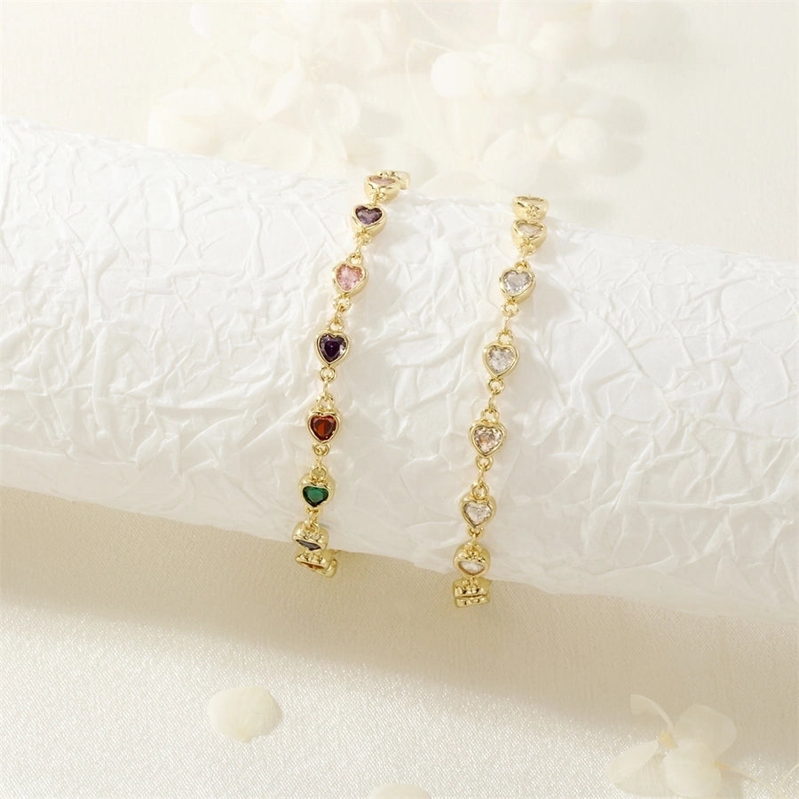 Jewelry IG Style Heart Shape Copper Zircon Inlay Bracelets Necklace