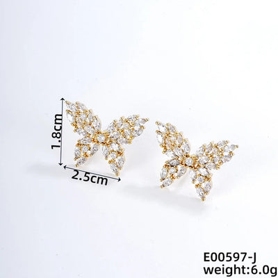 1 Pair Japanese Style Simple Style Shiny Butterfly Three-dimensional Inlay Copper Zircon K Gold Plated Ear Studs