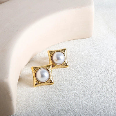 Jewelry IG Style Simple Style Commute Rhombus 304 Stainless Steel Pearl Inlay Rings Earrings Necklace