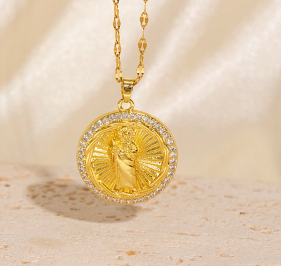 Copper Plating Geometric Virgin Mary Pendant Necklace